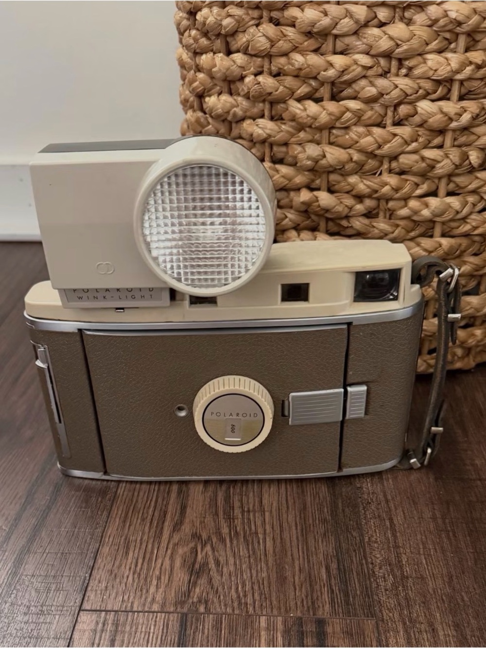Polaroid Instant Camera in Beige and Brown with Flash
